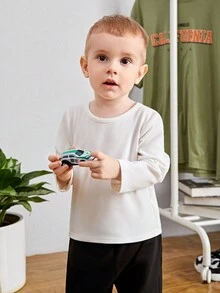 SHEIN 男嬰卡通和字母圖案T恤 - 白色 - 查看 6