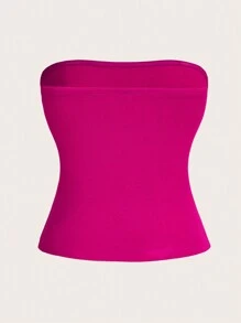 SHEIN EZwear 字母圖案抹胸上衣 - 玫紅色 - 查看 2