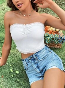 Soleia 褶邊胸部褶皺抹胸上衣 - 白色 - 查看 4