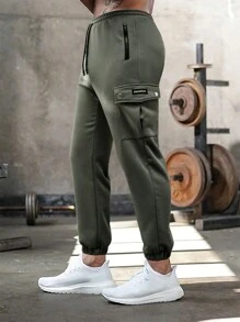 Manfinity Homme Men Flap Pocket Side Drawstring Waist Joggers - Navy Blue - View 3