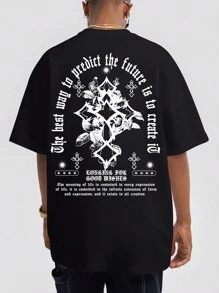 ROMWE MEN 男士標語圖案T恤 - 黑色 - 查看 1