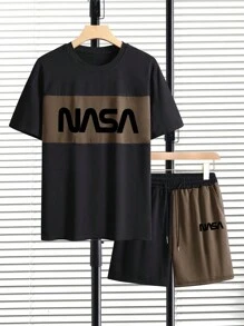 Manfinity Homme Men Two Tone Letter Graphic Tee & Drawstring Waist Shorts - Multicolor - View 6