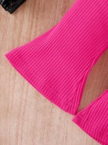 Baby Ruffle Trim Halter Top & Flare Leg Pants Set - Hot Pink - View 3