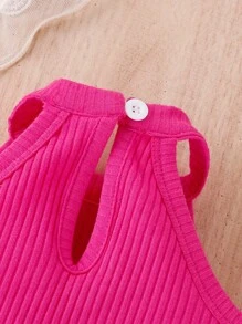 Baby Ruffle Trim Halter Top & Flare Leg Pants Set - Hot Pink - View 4