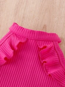 Baby Ruffle Trim Halter Top & Flare Leg Pants Set - Hot Pink - View 5