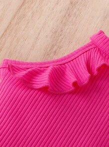 Baby Ruffle Trim Halter Top & Flare Leg Pants Set - Hot Pink - View 7