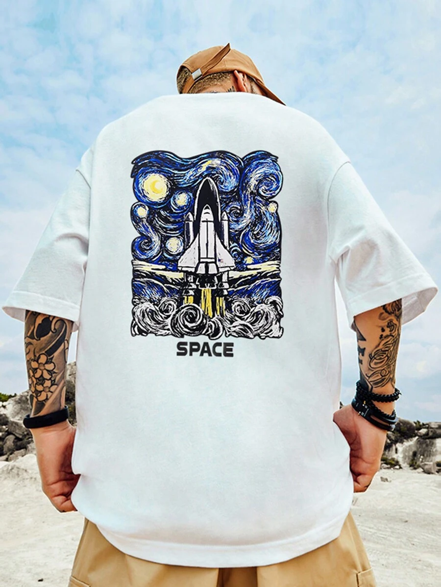 Manfinity EMRG Men Rocket & Letter Graphic Tee - White - View 1
