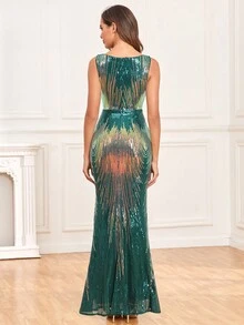Vestido de vestir bajo sirena con lentejuelas - Verde Oscuro - Ver 2
