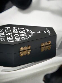 ROMWE Goth 1pc Portable WPC Jewelry Storage Box,Creative Slogan Graphic Lock Storage Box For Rings,Earrings - Black - View 5