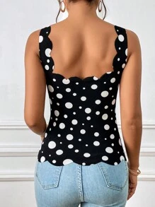 SHEIN Privé 波卡圓點貝殼邊背心上衣 - 黑與白 - 查看 5