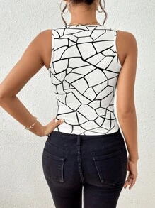 SHEIN Essnce 滿版幾何圖案背心上衣 - 白色 - 查看 5