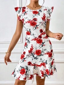 SHEIN Privé 滿版印花荷葉邊連衣裙 - 彩色 - 查看 2