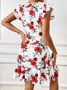 SHEIN Privé 滿版印花荷葉邊連衣裙 - 彩色 - 查看 4