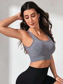 Yoga Trendy 露背交叉運動背心 - 灰色 - 查看 3