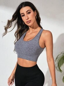 Yoga Trendy 露背交叉運動背心 - 灰色 - 查看 5