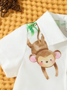 嬰兒男童動物印花襯衫與斜口口袋短褲 - 彩色 - 查看 3