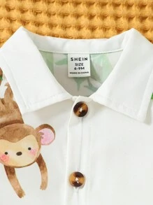 嬰兒男童動物印花襯衫與斜口口袋短褲 - 彩色 - 查看 4