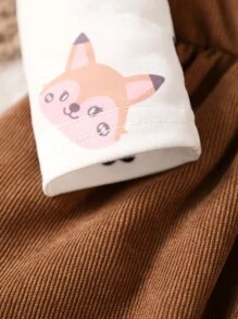 SHEIN Vintaside Kids Bebé niña Vestido 2 en 1 con estampado de dibujos animados ribete con fruncido con lazo delantero con banda cabeza - Multicolor - Ver 4