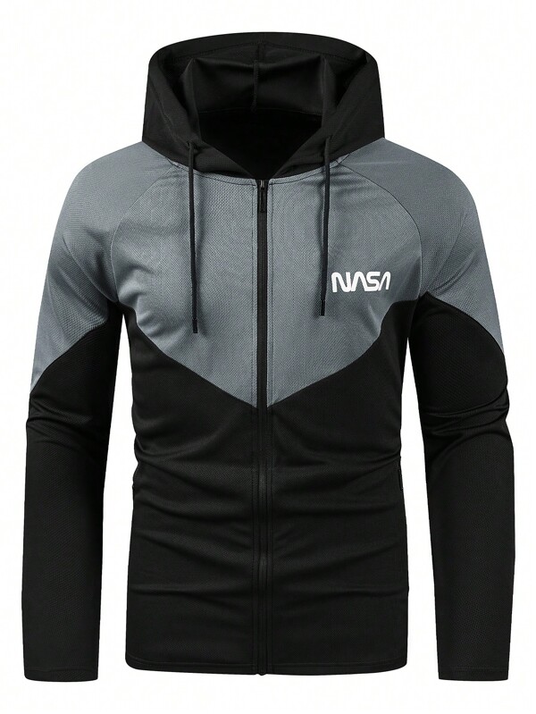 Gym Rark Boyfriend Style Men Letter Graphic Colorblock Raglan Sleeve Drawstring Hooded Sports Jacket Workout Tops Workout Tops Fall Breathable Sports Jacket