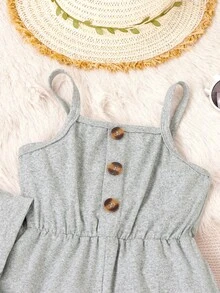 SHEIN 小女童字母補丁細節襯衫&吊帶連體褲 - 灰色 - 查看 4