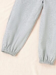 SHEIN 小女童字母補丁細節襯衫&吊帶連體褲 - 灰色 - 查看 7