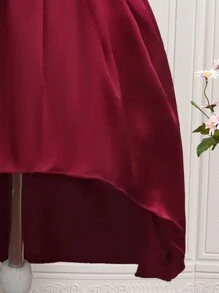 Trang phục tiệc cho bé gái Bất đối xứng Cao thấp màu trơn Buổi tiệc - Màu Đỏ Sâu - Xem 5