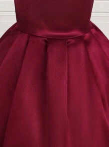 Trang phục tiệc cho bé gái Bất đối xứng Cao thấp màu trơn Buổi tiệc - Màu Đỏ Sâu - Xem 1