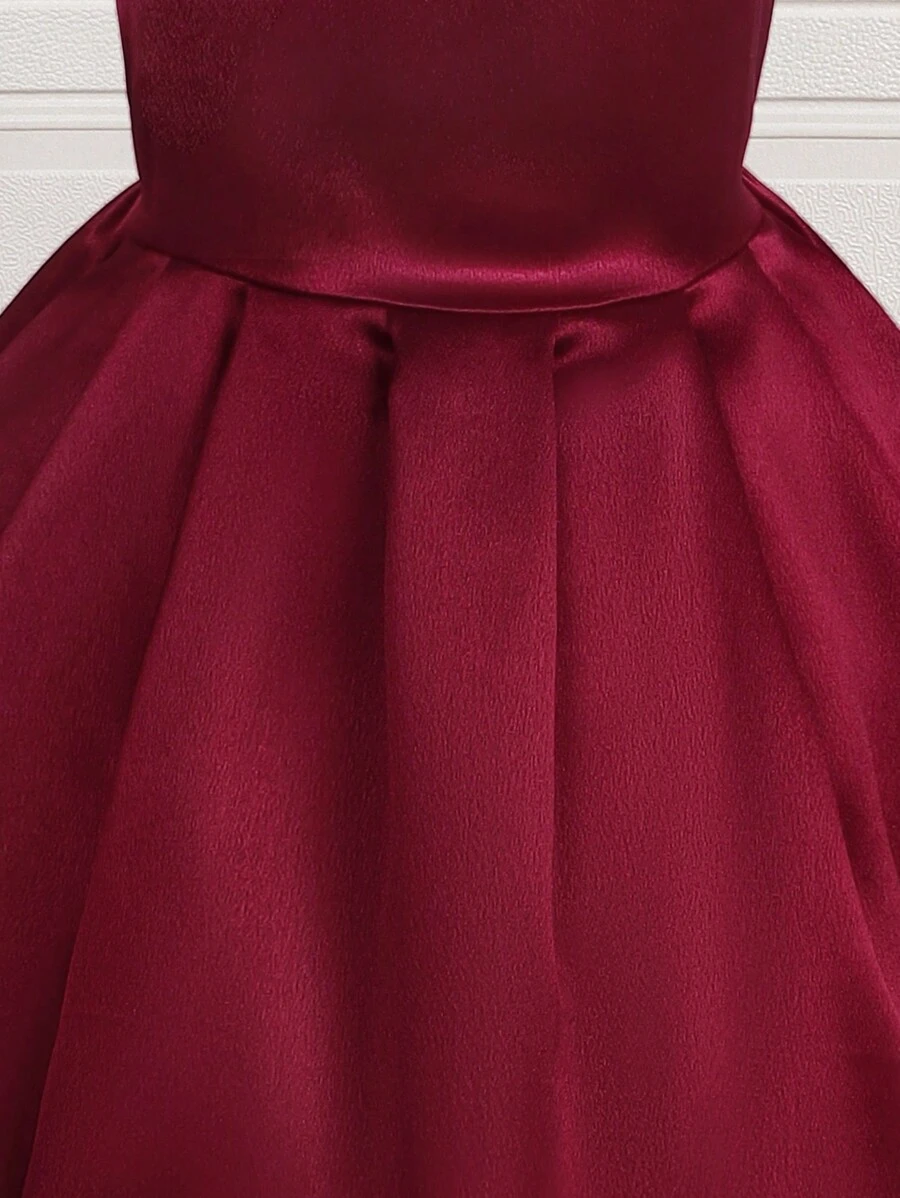 Trang phục tiệc cho bé gái Bất đối xứng Cao thấp màu trơn Buổi tiệc - Màu Đỏ Sâu - Xem 1