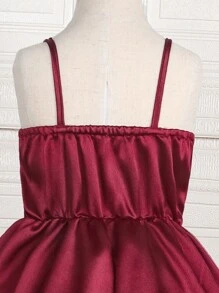 Trang phục tiệc cho bé gái Bất đối xứng Cao thấp màu trơn Buổi tiệc - Màu Đỏ Sâu - Xem 7