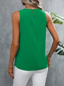 SHEIN Privé 素色荷葉邊無袖襯衫 - 綠色 - 查看 2