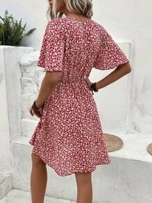 SHEIN LUNE 碎花蝴蝶袖前打結連衣裙 - 彩色 - 查看 2