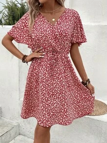 SHEIN LUNE 碎花蝴蝶袖前打結連衣裙 - 彩色 - 查看 3