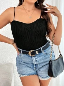 SHEIN Privé Plus Solid Cami Top - Black - View 4