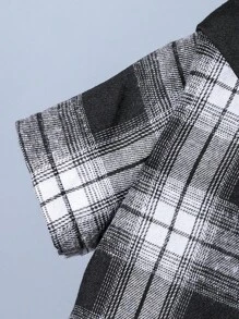 SHEIN Toddler Boys Plaid Print Hooded Shirt & Shorts Without Tee - Black and White - View 4