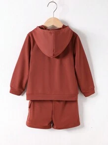 SHEIN Bộ thời trang bé trai Đắp vá Túi Dây kéo Lá thư Giải trí - Đỏ - Xem 2