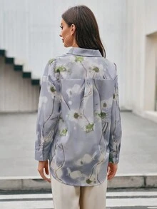 SHEIN Privé Áo sơ mi nữ Nút phía trước Thực vật Giải trí - Nhiều màu - Xem 2