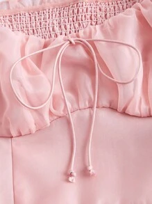 SHEIN MOD Vestido de cuello cuadrado de manga farol pecho con fruncido - Rosa Pálido - Ver 6