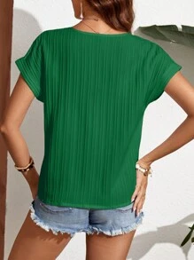 SHEIN Frenchy Notched Neck Batwing Sleeve Popover Blouse Summer Green Casual Christmas - Green - View 2