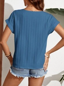 SHEIN Frenchy Bluse mit eingekerbtem Kragen, Fledermausärmeln, Popover
