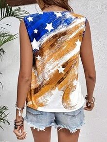 SHEIN LUNE 星星和筆刷圖案缺口領背心上衣 - 彩色 - 查看 2