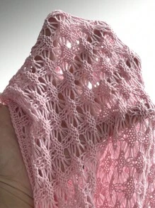 SHEIN VCAY Hollow Out Ruffle Trim Pointelle Knit Sweater Vest Without Bra - Pink - View 3