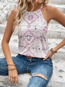 SHEIN LUNE Áo khoác và áo lót dành cho xe tăng nữ Hình học Bộ lạc Giải trí - Hồng - Xem 6