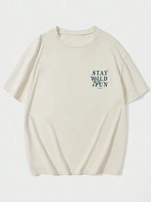 RueChic Men Letter Graphic Tee - Apricot - View 5