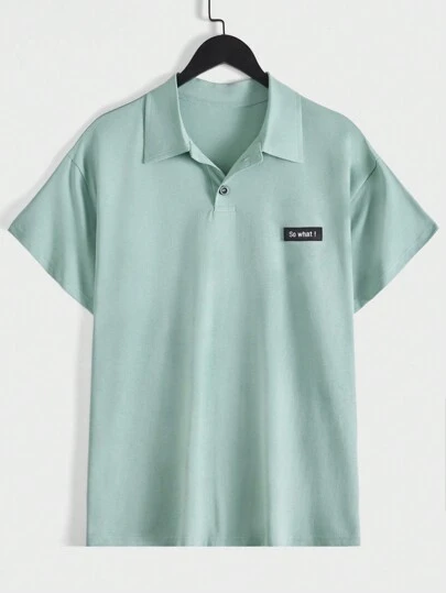 RueChic Men Slogan Patched Detail Polo Shirt