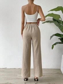 SHEIN Privé Quần nữ Nút Dây kéo Sọc ca rô răng cưa Giải trí Thanh lịch - Màu Khaki - Xem 2