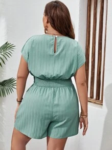 SHEIN VCAY Plus Surplice Neck Batwing Sleeve Romper - Mint Blue - View 2