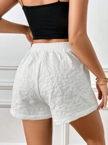 SHEIN Essnce 花卉圖案提花短褲 - 白色 - 查看 2
