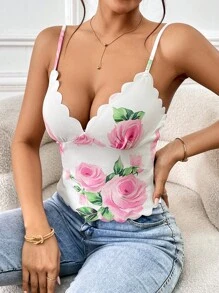 SHEIN Privé 印花貝殼邊吊帶上衣