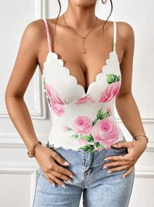 SHEIN Privé 印花貝殼邊吊帶上衣