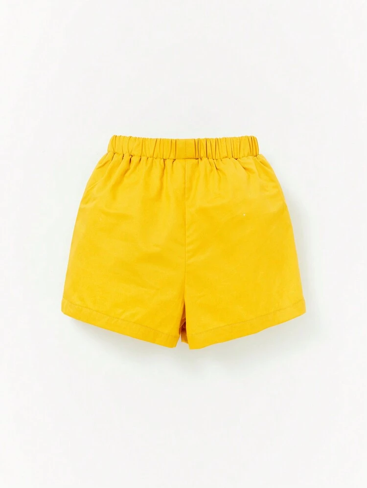 Baby Striped & Polka Dot Print Bow Front Puff Sleeve Top & Shorts